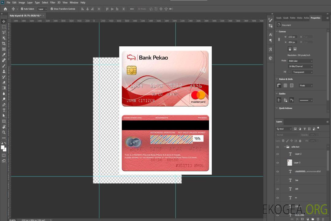 Carte bancaire polonaise Bank Pekao S.A template Carte bancaire polonaise Bank Pekao S.A template